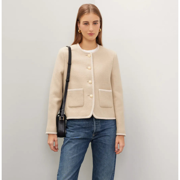 Dunst Jacket Womens X Small Beige Tweed Boucle Gold Button Blazer Wool - Picture 3 of 11